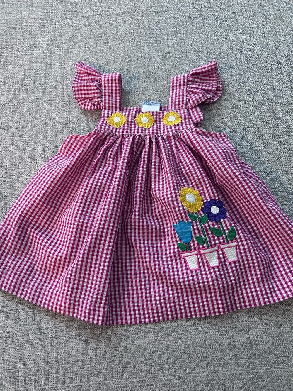 Samara Pink Gingham Dress with Floral Appliqués Size 2T